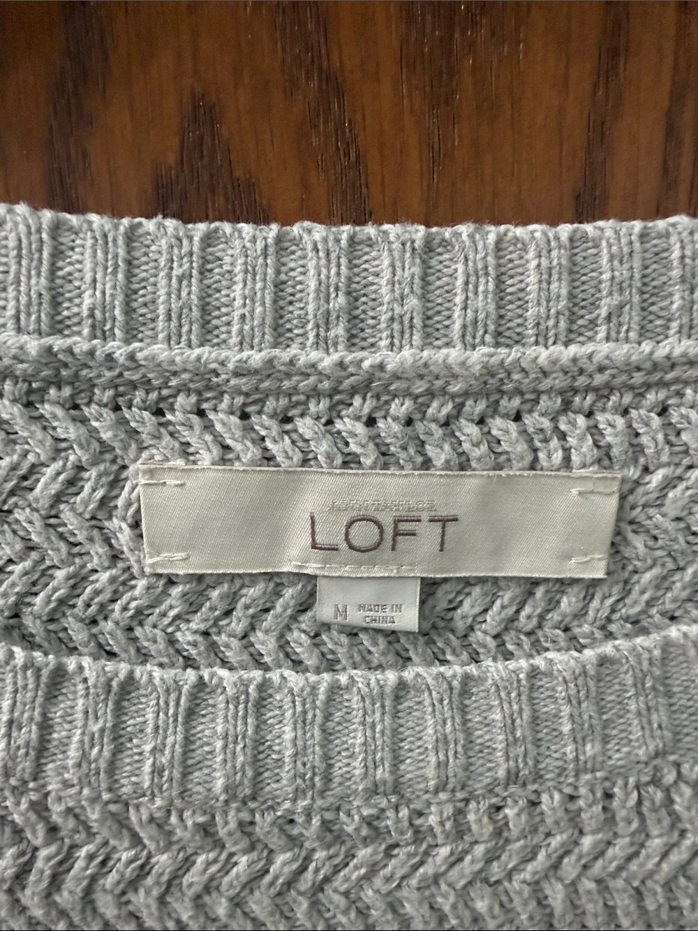 LOFT Light Gray Textured Crewneck Sweater